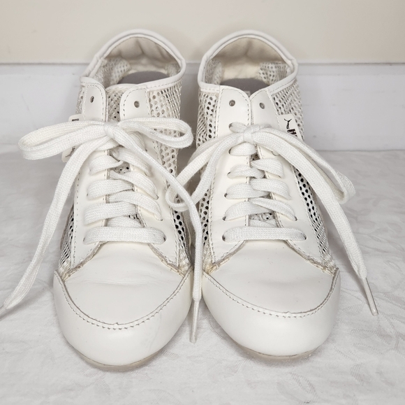 Puma White Leather Wedge Sneakers - Picture 3 of 13